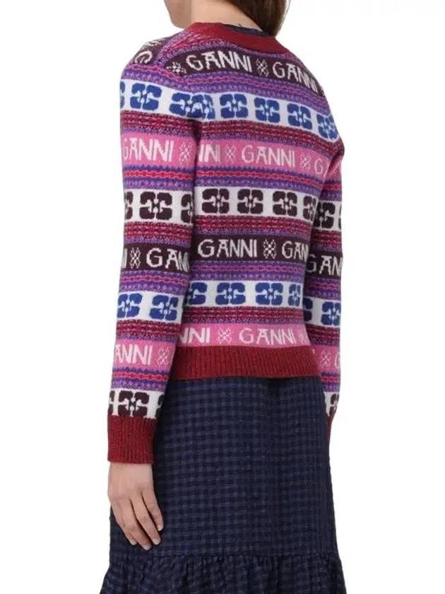 Jacquard pattern wool cardigan K2122 999 - GANNI - BALAAN 4