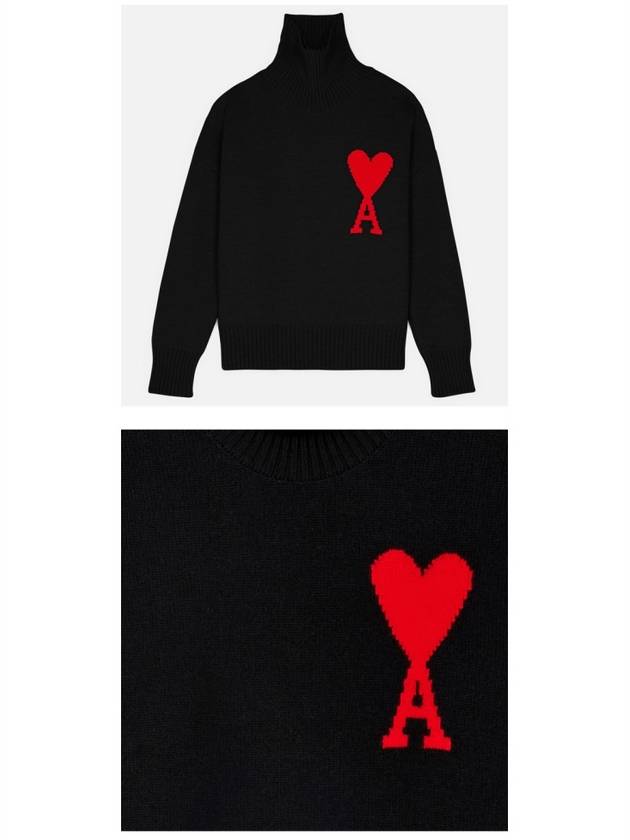 Big Heart Logo Wool Knit Turtleneck Black - AMI - BALAAN 5