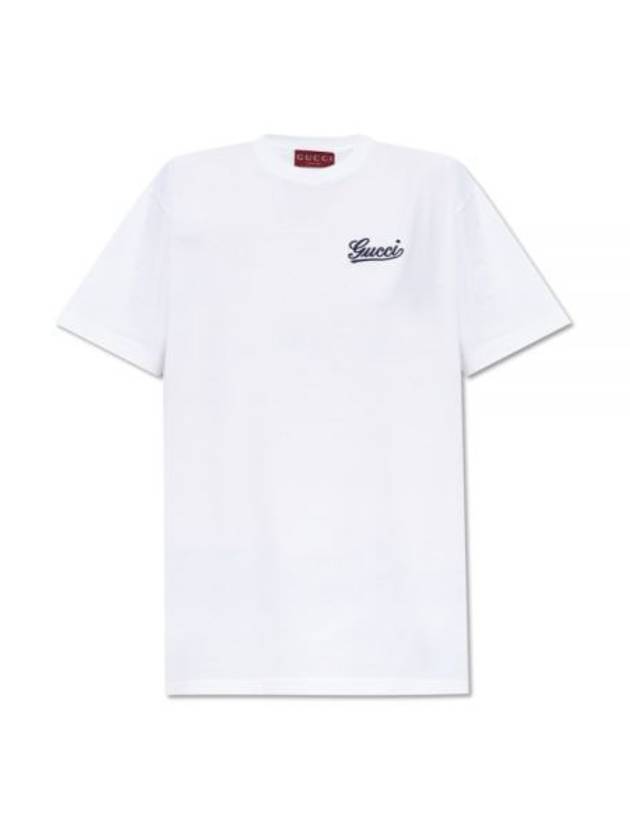 Embroidered Cotton Short Sleeve T-Shirt Off White - GUCCI - BALAAN 2