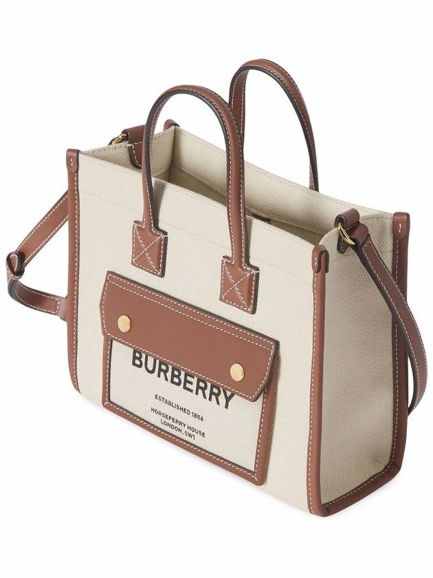 Mini Two-Tone Canvas and Leather Freya Tote Bag Natural Tan - BURBERRY - BALAAN 5