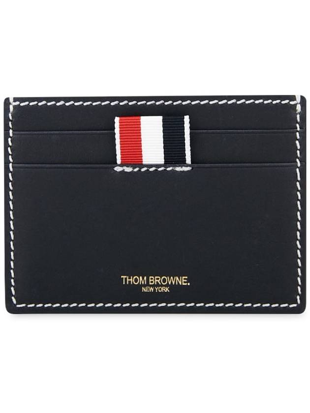 Stitched Vacchetta Card Wallet Navy - THOM BROWNE - BALAAN 3