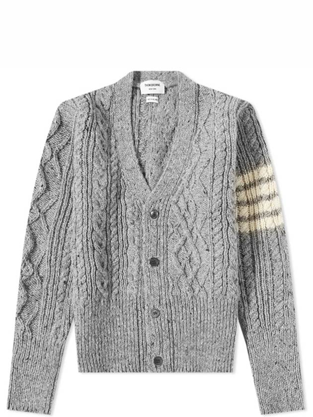 Aran Cable Diagonal Cardigan Grey - THOM BROWNE - BALAAN 2