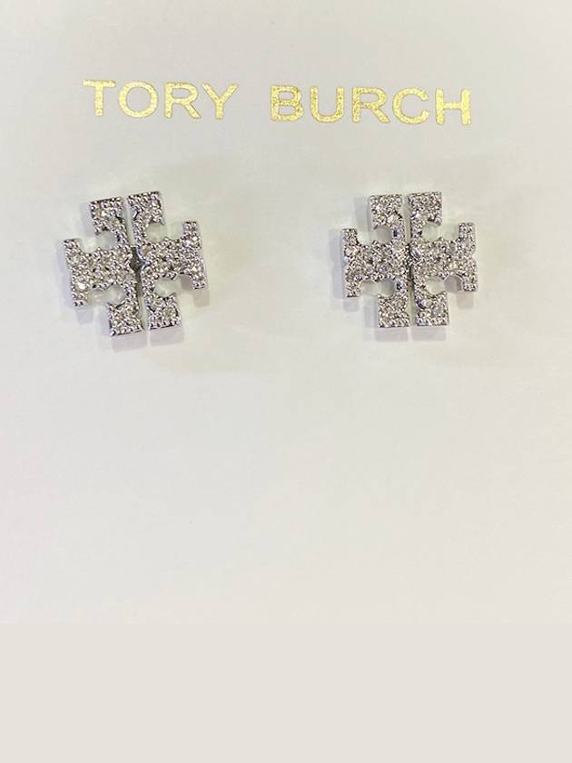 Crystal Logo Stud Earrings Silver - TORY BURCH - BALAAN.