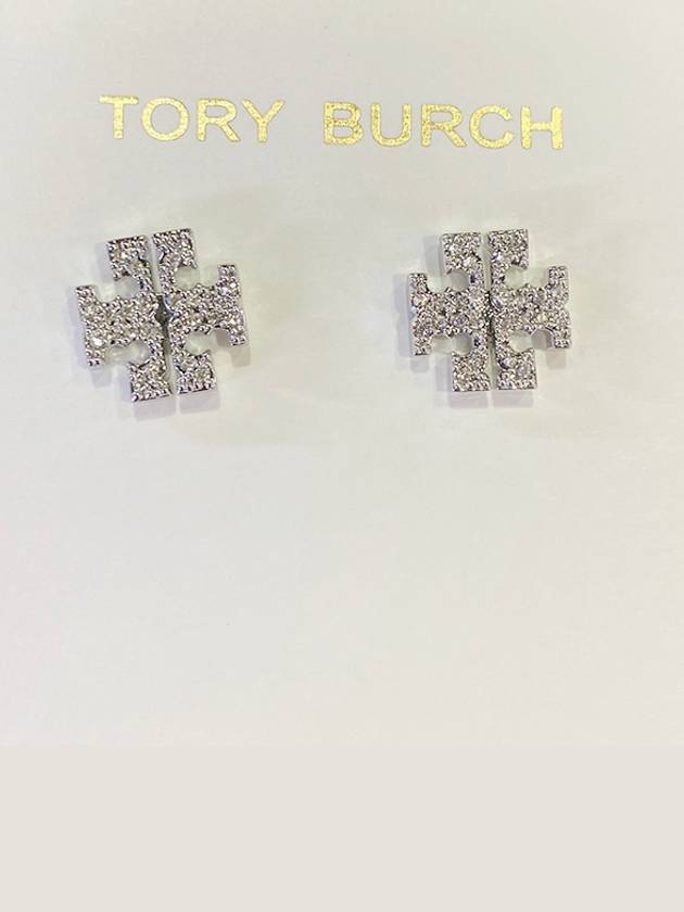 Crystal Logo Stud Earrings Silver - TORY BURCH - BALAAN 4