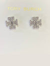 Crystal Logo Stud Earrings Silver - TORY BURCH - BALAAN 4