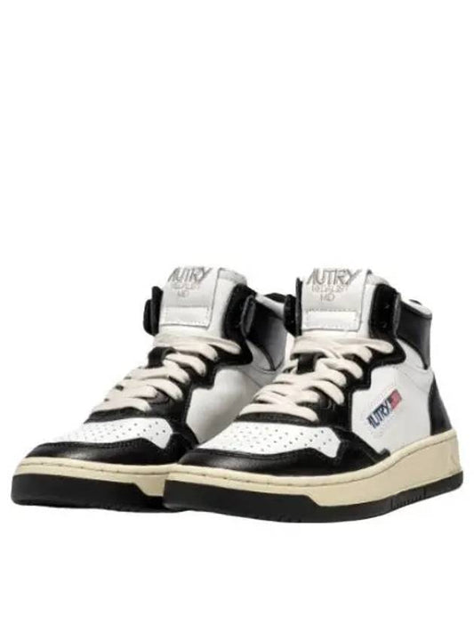 Men's Medalist Leather Mid Sneakers White Black - AUTRY - BALAAN.