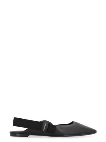 Leather Slingback Flat Shoes Black - SALVATORE FERRAGAMO - BALAAN 1