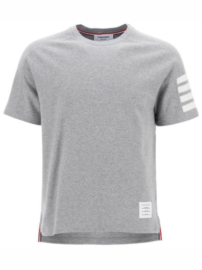 4-Bar Striped Cotton Short Sleeve T-Shirt Light Grey - THOM BROWNE - BALAAN 2