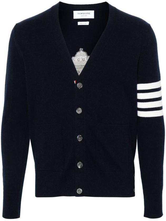 4 Bar Virgin Wool Cardigan Black - THOM BROWNE - BALAAN 1