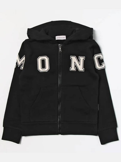 Kids Lettering Hooded Zip Up Jacket Black - MONCLER - BALAAN 2