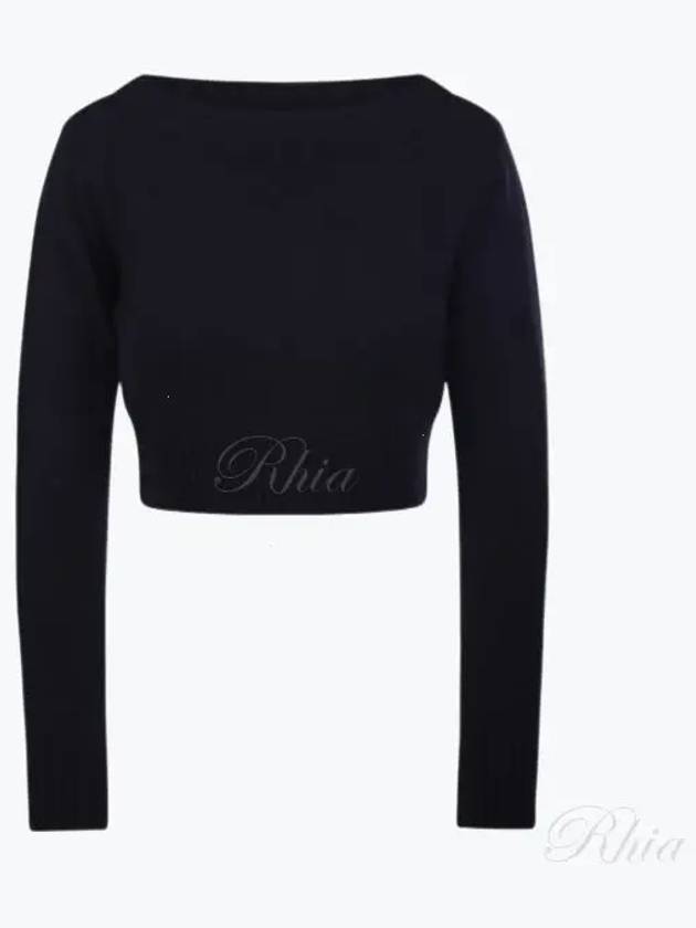 Wool Angri Cropped Knit Top Dark Blue - MAX MARA - BALAAN 2