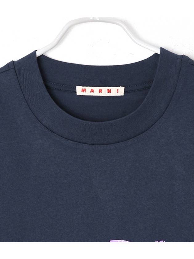 Logo Cotton Crop Short Sleeve T-Shirt Navy - MARNI - BALAAN 4