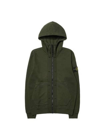 Brushed Cotton Fleece Garment Dyed Hooded Zip Up Olive Green - STONE ISLAND - BALAAN 2