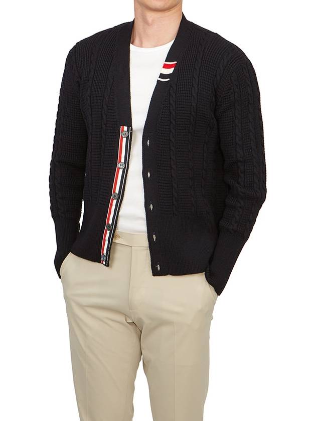 Cable Knitwear Virgin Wool Cardigan Navy - THOM BROWNE - BALAAN 6