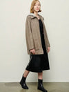 Women's Detachable Hood Herringbone Wool Jacket Brown - PRETONE - BALAAN 1