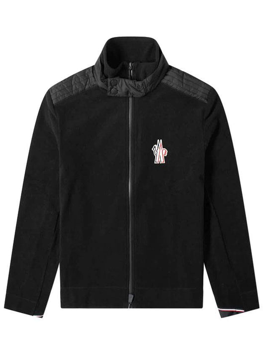 Logo Patch Fleece Zip-Up Jacket Black - MONCLER - BALAAN 1