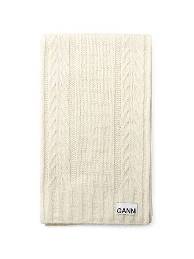 Logo Cable Knit Muffler White - GANNI - BALAAN 3