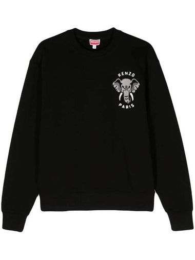 Elephant Motif Cotton Sweatshirt Black - KENZO - BALAAN 1