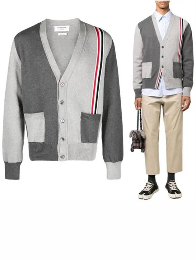 Fun Mix V-neck Cotton Cardigan Grey - THOM BROWNE - BALAAN 2