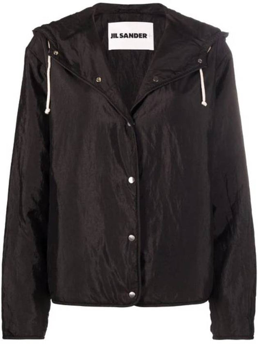 Drawstring Button Hooded Jacket Black - JIL SANDER - BALAAN 1
