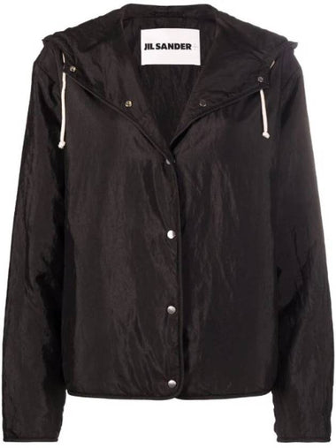 Drawstring Button Hooded Jacket Black - JIL SANDER - BALAAN 1