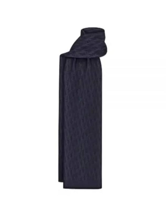 Oblique Stole Wool Silk Blend Scarf Navy - DIOR - BALAAN 2