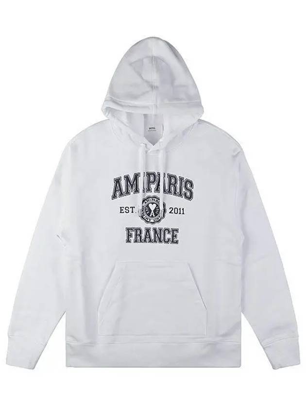 Paris France Oversized Organic Cotton Fleece Hoodie White - AMI - BALAAN 2