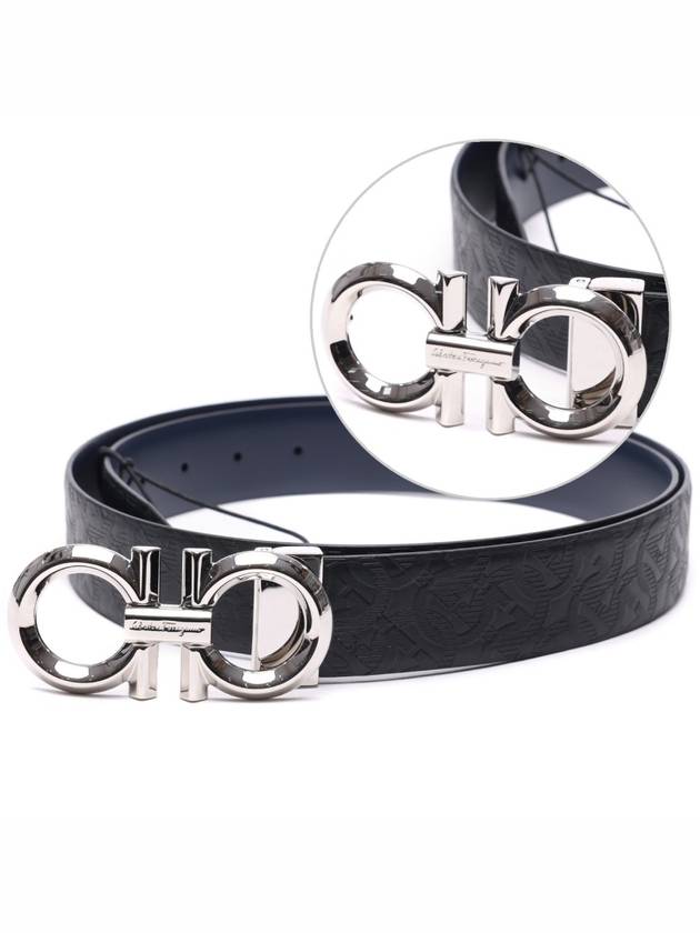 Gancini Buckle Reversible Leather Belt Navy Black - SALVATORE FERRAGAMO - BALAAN 3