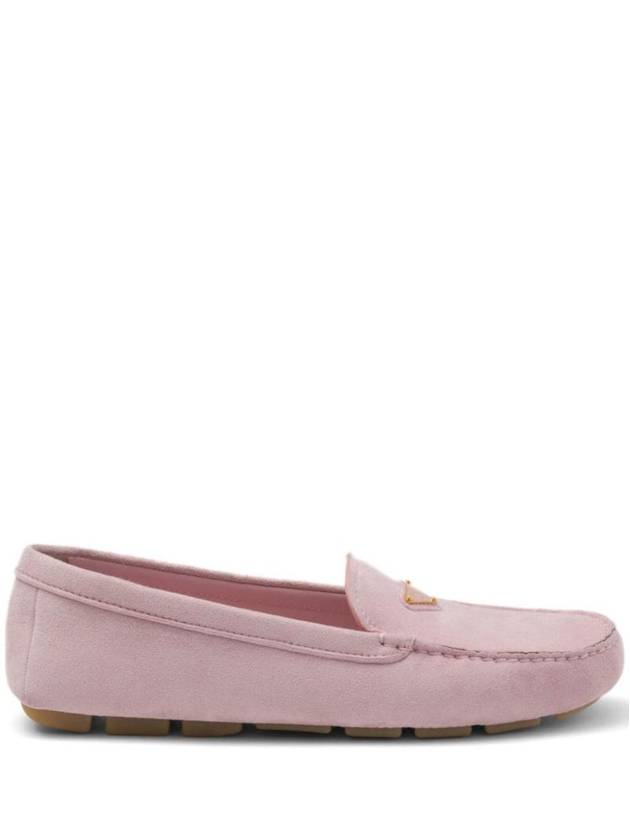 Triangle Logo Suede Driving Shoes Pink - PRADA - BALAAN 1