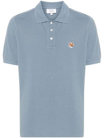 Fox Head Patch Cotton Polo Shirt Blue - MAISON KITSUNE - BALAAN 1