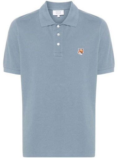 Fox Head Patch Cotton Polo Shirt Blue - MAISON KITSUNE - BALAAN 1