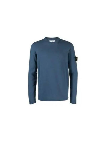 Men's Waffen Patch Crew Neck Raw Cotton Knit Top Blue - STONE ISLAND - BALAAN 2