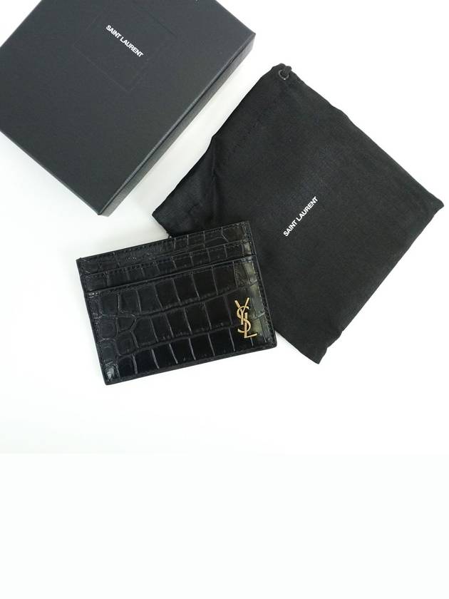 Monogram Logo Crocodile Card Wallet Black - SAINT LAURENT - BALAAN 5