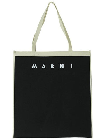 Logo Print Two-Tone Tote Bag Black - MARNI - BALAAN 1