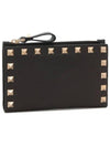 Rockstud Flap Leather Card Wallet Black - VALENTINO - BALAAN 2