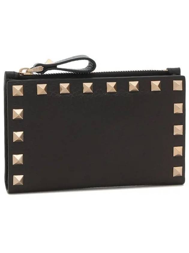 Rockstud Flap Leather Card Wallet Black - VALENTINO - BALAAN 2