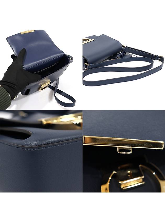 21 G977 Navy calfskin gold plated Gancini LOCK O medium flap cross bag - SALVATORE FERRAGAMO - BALAAN 6