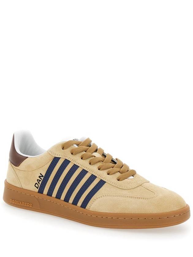 Brown Low Top Sneakers With Logo Lettering On The Tongue And Striped Detail On The Side In Leather And Suede Man - DSQUARED2 - BALAAN 2