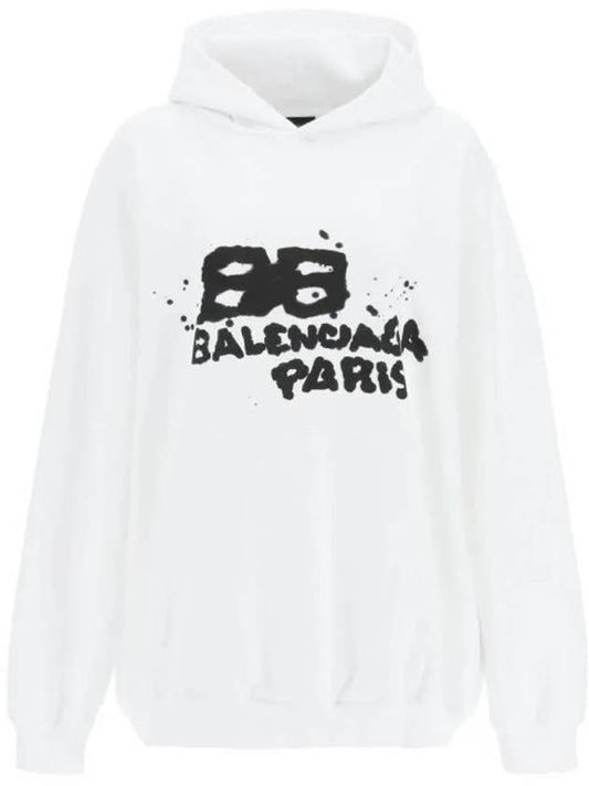 Women's Hand Drone BB Icon Large Fit Hooded Top White - BALENCIAGA - BALAAN.