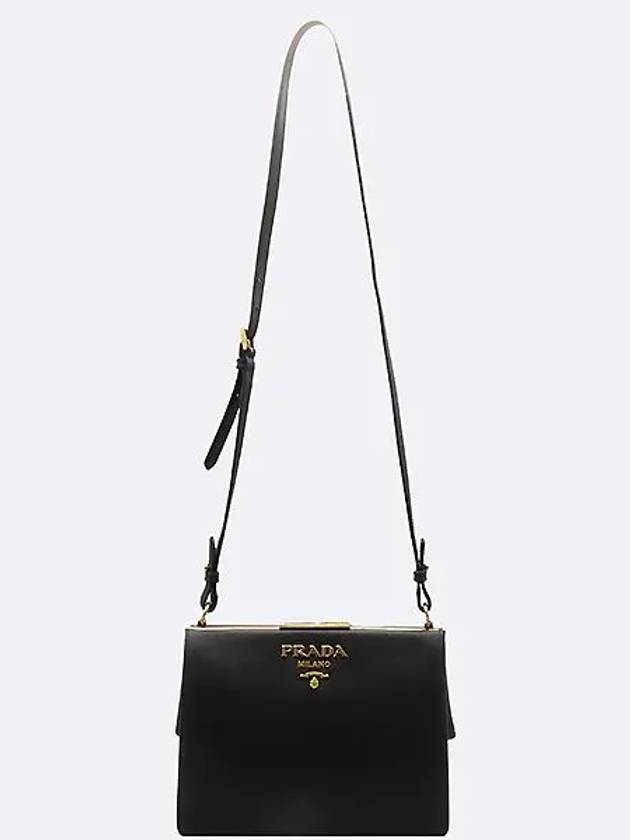 1BK046 Black Saffiano City Gold Logo Light Frame Cross Bag - PRADA - BALAAN 4