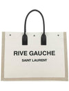 Rive Gauche Logo Linen Leather Tote Bag White - SAINT LAURENT - BALAAN 1