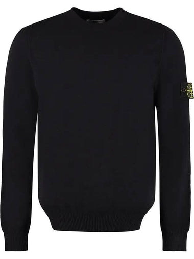 Stretch Wool Crewneck Knit Top Dark Navy - STONE ISLAND - BALAAN 1