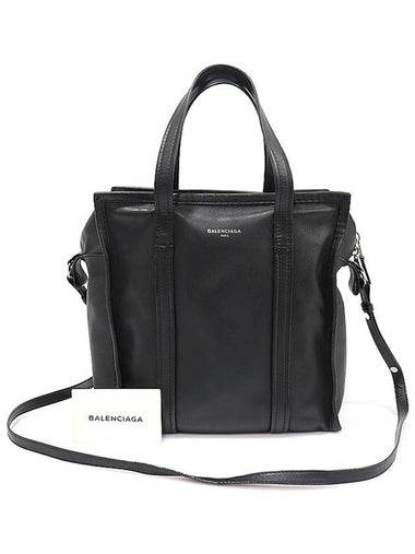 443096 Black leather silver Bazaar shopper small 2WAY - BALENCIAGA - BALAAN 1