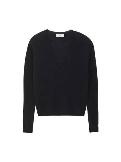 V-Neck Wool Knit Top Black - SAINT LAURENT - BALAAN 2