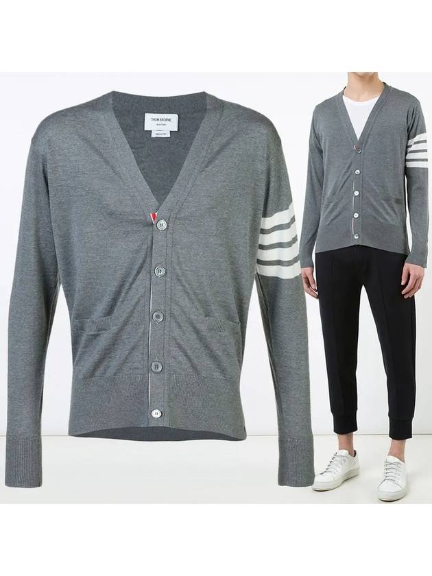 Men's Sustainable Classic Diagonal Wool Cardigan Medium Grey - THOM BROWNE - BALAAN 2