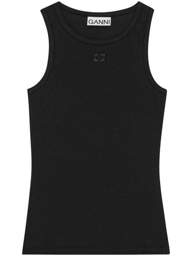 Ribbed Organic Cotton Sleeveless Black - GANNI - BALAAN 1