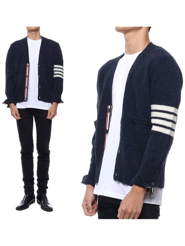 Men's Stitch Classic Shetland V-Neck Wool Cardigan Navy - THOM BROWNE - BALAAN 3