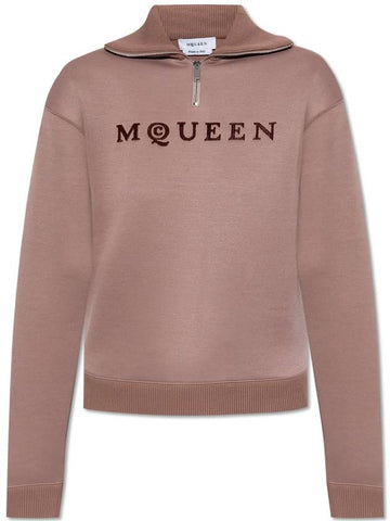 Alexander McQueen Sweatshirt With Collar, Women's, Pink - ALEXANDER MCQUEEN - BALAAN 1