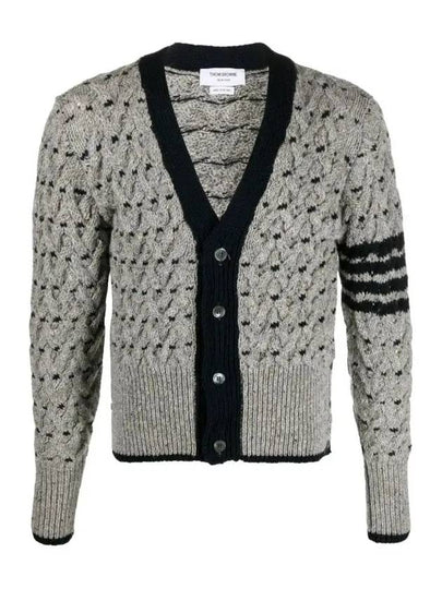 4 Bar Stripe Cable Knit Cardigan Grey - THOM BROWNE - BALAAN 2