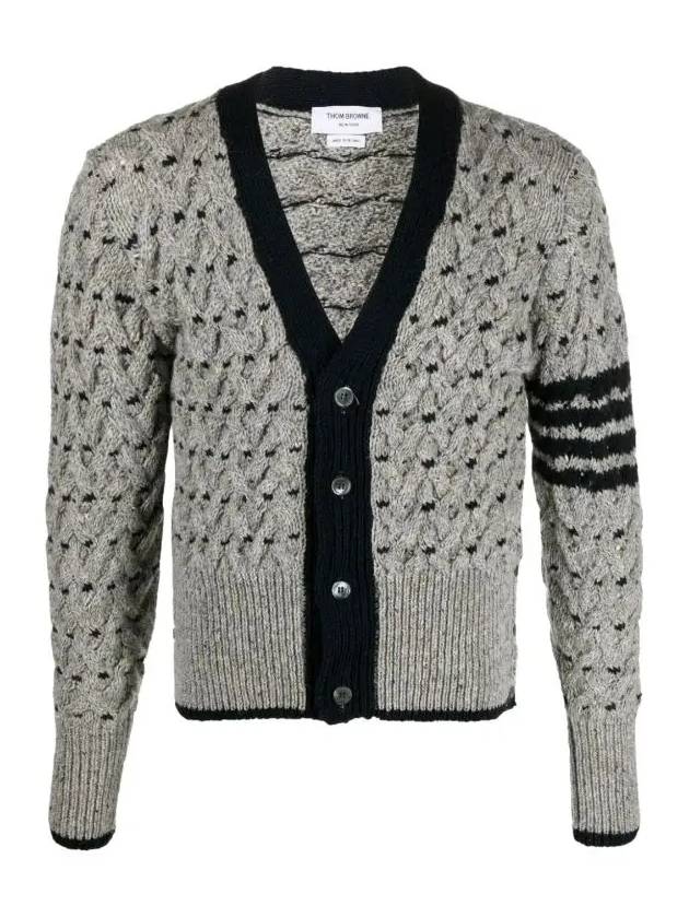 4 Bar Stripe Cable Knit Cardigan Grey - THOM BROWNE - BALAAN 3